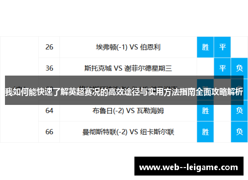 我如何能快速了解英超赛况的高效途径与实用方法指南全面攻略解析 我如何能快速了解英超赛况的高效途径与实用方法指南全面攻略解析