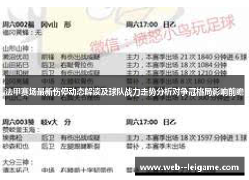 法甲赛场最新伤停动态解读及球队战力走势分析对争冠格局影响前瞻 法甲赛场最新伤停动态解读及球队战力走势分析对争冠格局影响前瞻